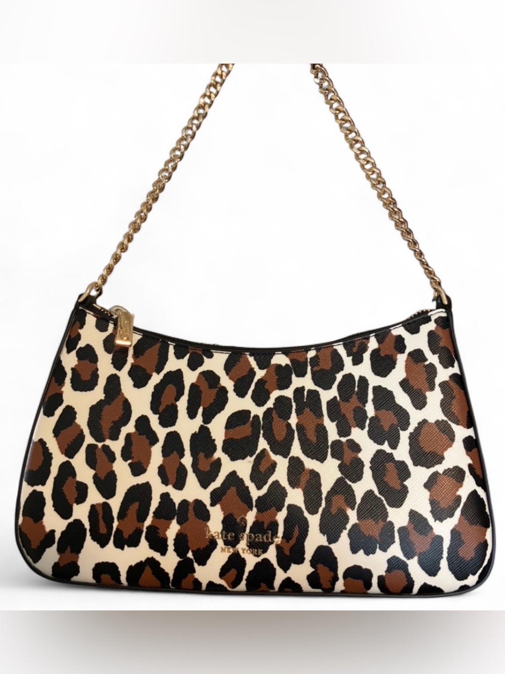 Kate Spade Leopard Print Chain-Handle Shoulder Bag in Brown/Black/Cream